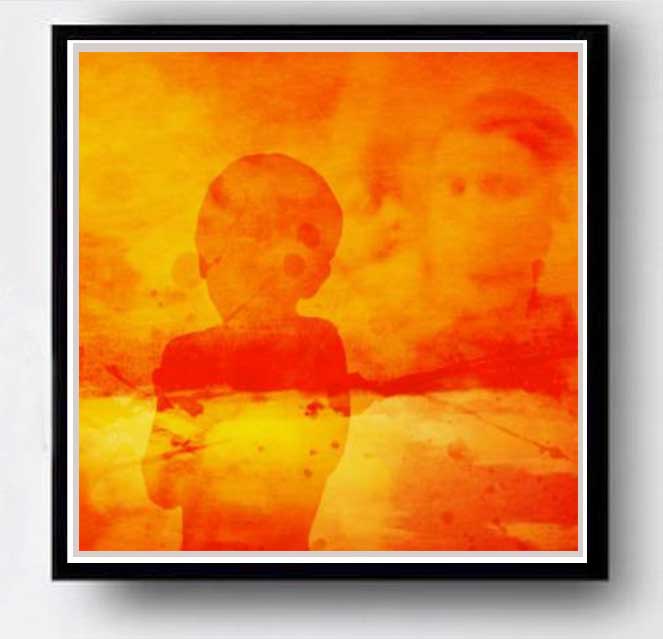 BOY IN ORANGE, håndkolorerte trykk