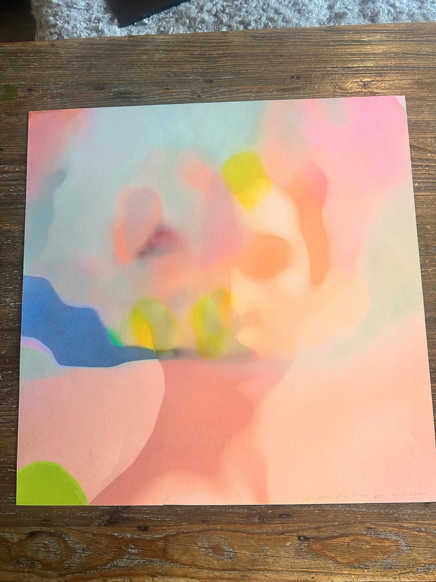 "Blue smoke_Pink", Håndkolorert, nummerert og signert, Str 50 x 50 cm