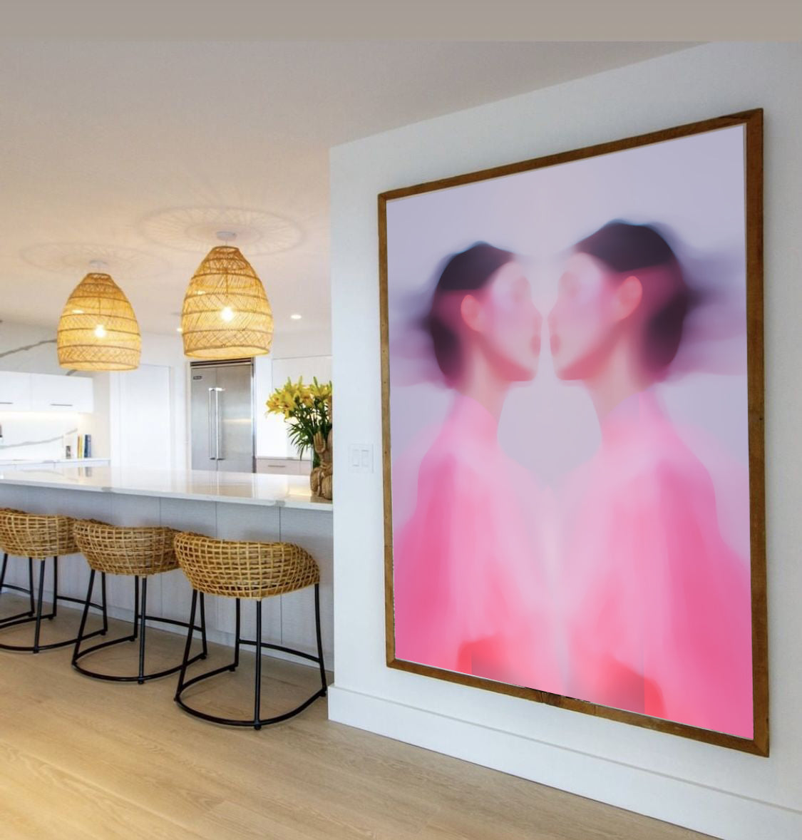 Kissing the mirror, kunst i små opplag, eksklusiv veggkunst, håndkolorert, portrett, abstrakt kunst