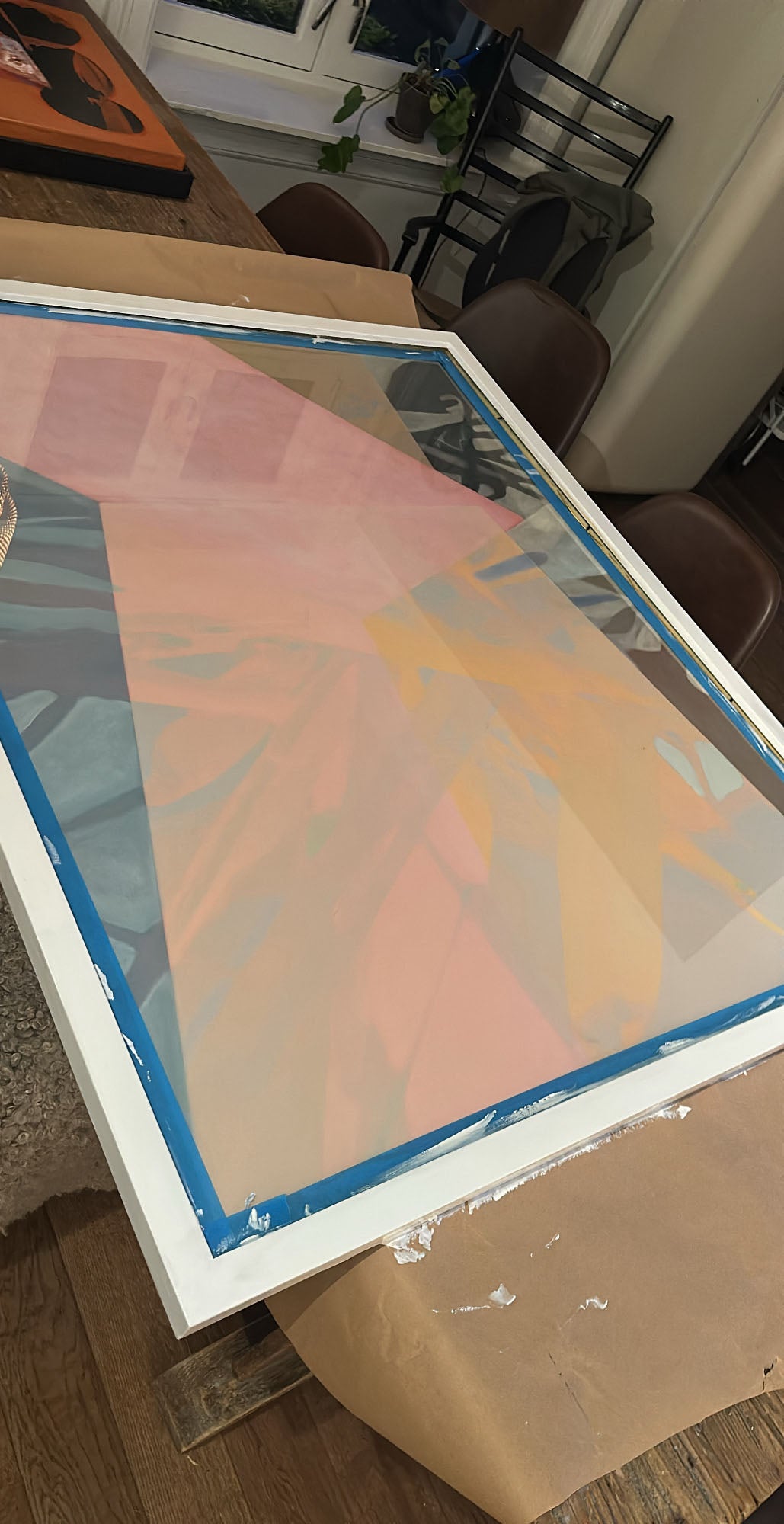 Abstrakt bilde med pastell i lag, 100 x 120 cm, Hahnemühle papir 260 g