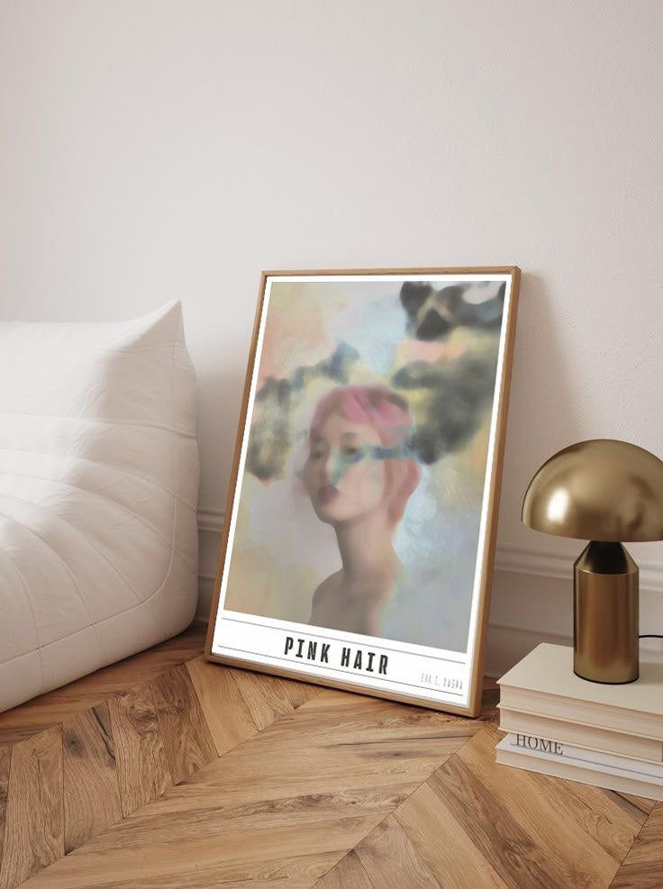 PINK HAIR , kunstplakat, Artposter, portrett, abstrakt